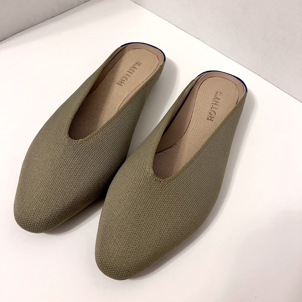 NEW Rothy's Almond Demi Mule Skimmer Cedar Green